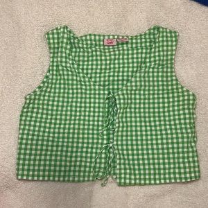 LISA SAYS GAH GREEN GINGHAM TANK TOP
